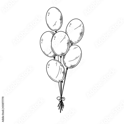 Different balloons. Inflatable balls on a string. Vector illustration
