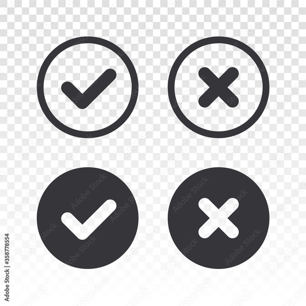 Check mark icon. Vector check mark. Wrong sign. Reject icon. Cancel icon. Sign of voting. Sign of choice. Checkbox. Checkmark OK. Symbols YES. Accept document. Check mark icon. Vector check mark. Wrong sign. Reject icon. Cancel icon. Sign of voting. Sign of choice. Checkbox. Checkmark OK. Symbols YES. Accept document.