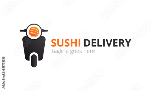 Japanese sushi logo for concept design. Fast delivery service. Asian food. Vector icon.