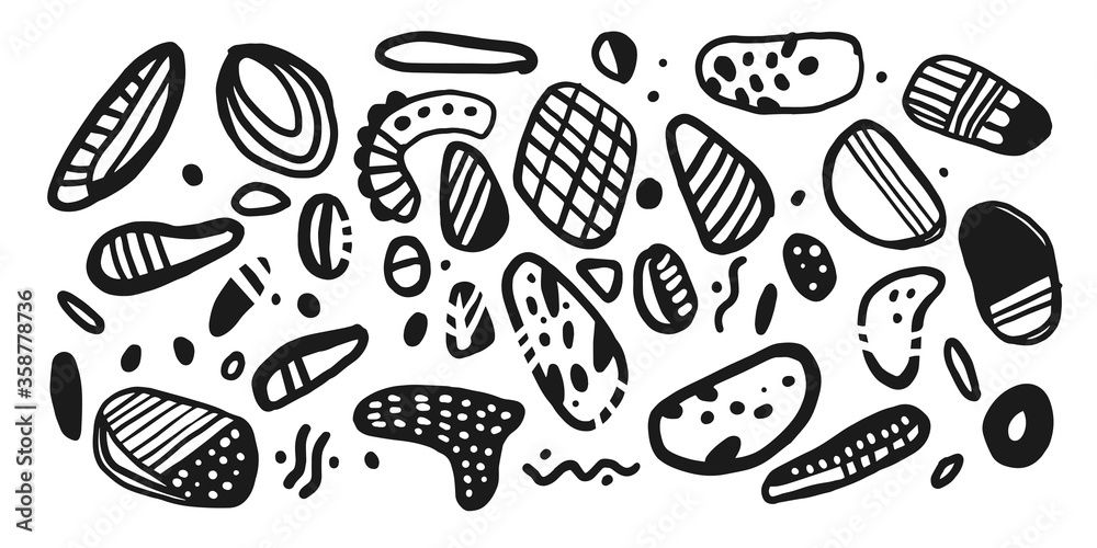 A set of different elements in Doodle style. Isolated objects for design. Abstract spots and shapes on the background. A set of different elements in Doodle style. Isolated objects for design. Abstract spots and shapes on the background.
