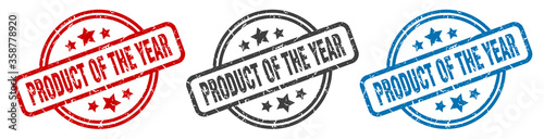 product of the year stamp. product of the year round isolated sign. product of the year label set