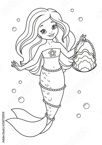 Cute Mermaid with handbag Coloring Page