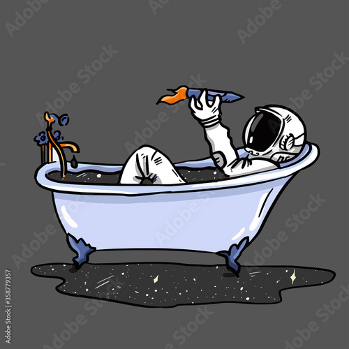 cartoon astronaut in the bathroom space