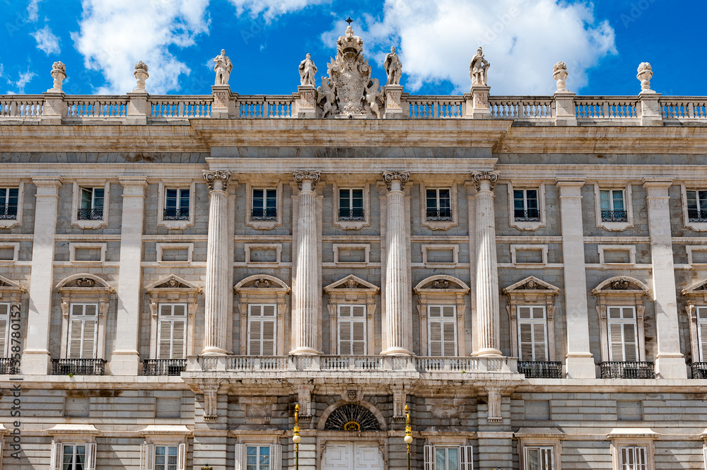Fototapeta premium It's Square near the Palacio Real (Royal Palace), Madrid, Spain. Royal Palace is the official residence of the Spanish Royal Family