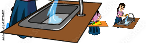 Boy and Girl washing and cutting vegetables