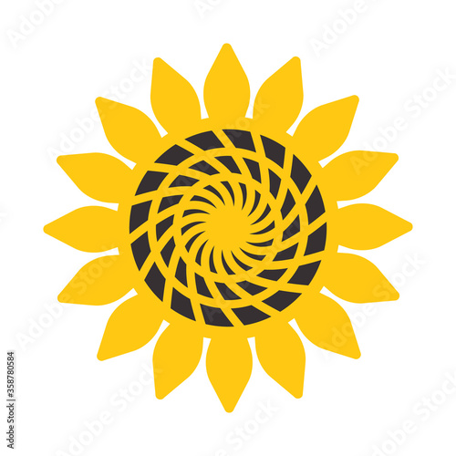 Sunflower icon isolated on white background. Vector floral illustration. Botanical summer concept. For cutting, clipart, printing, monogram, shirt design.