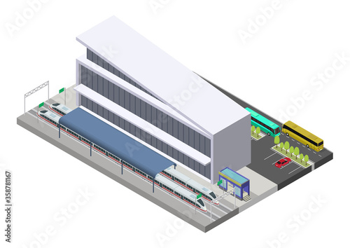 Vector isometric public train station building