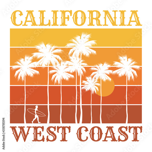 Theme of surfing with text California, West Coast