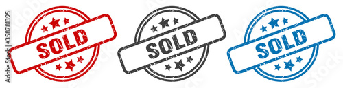 sold stamp. sold round isolated sign. sold label set
