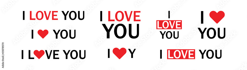 I love you, great design for any purposes. Text set poster in flat, vector I love you, great design for any purposes. Text set poster in flat, vector