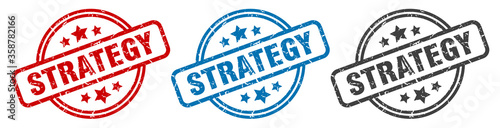 strategy stamp. strategy round isolated sign. strategy label set