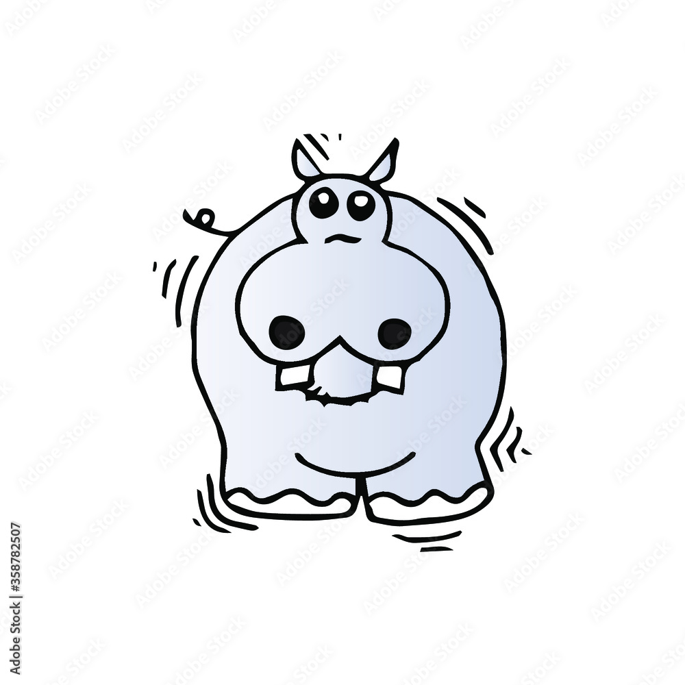 Cute little hippopotamus in cartoon style on white background, vector illustration. Cute little hippopotamus in cartoon style on white background, vector illustration.