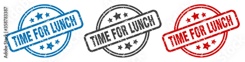 time for lunch stamp. time for lunch round isolated sign. time for lunch label set