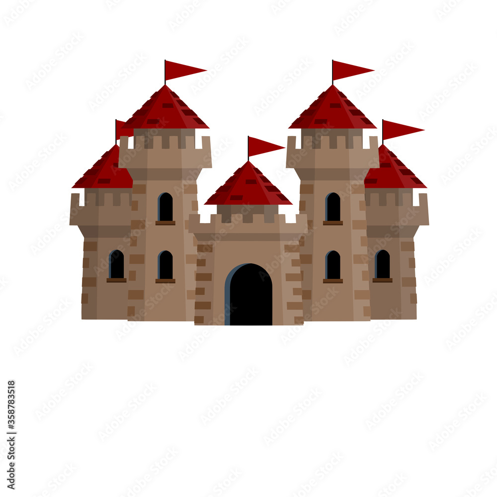 Medieval European stone castle. Knight's fortress. Concept of security, protection and defense. Cartoon flat illustration. Military building with walls, gates and big tower. Medieval European stone castle. Knight's fortress. Concept of security, protection and defense. Cartoon flat illustration. Military building with walls, gates and big tower.