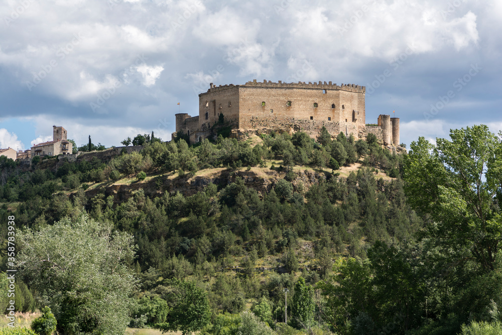 View of the medieval town of Pedraza and its castle in the province of Segovia (Spain)