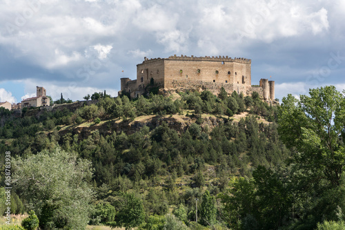 View of the medieval town of Pedraza and its castle in the province of Segovia (Spain)