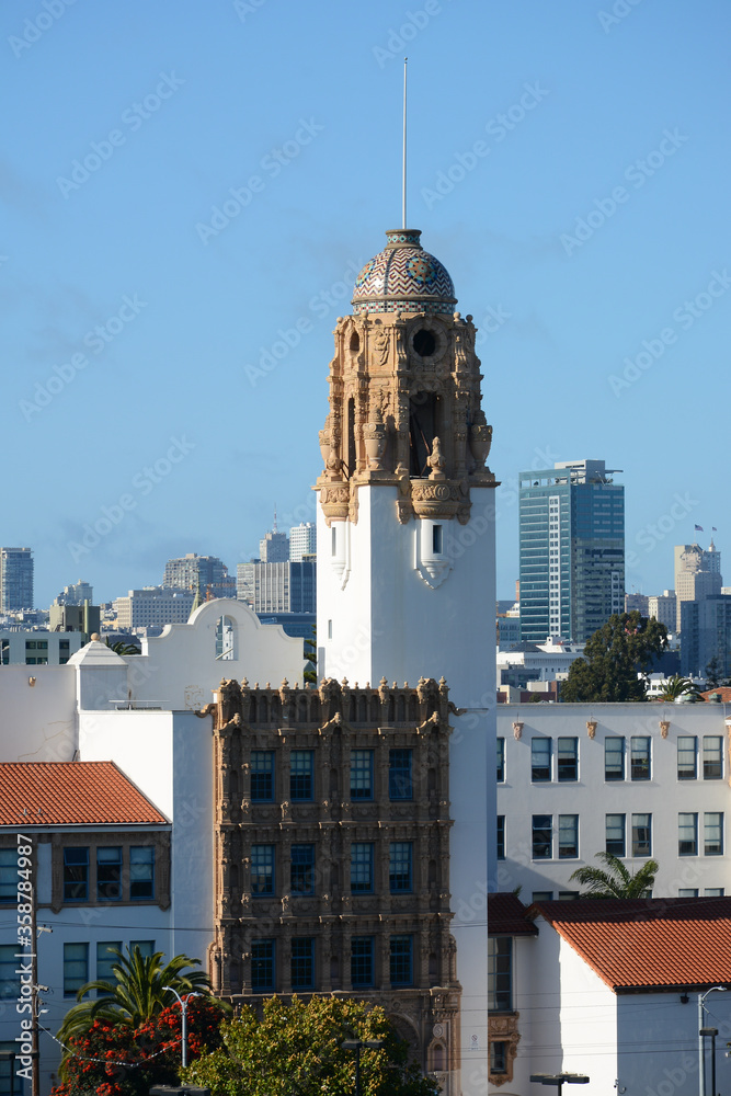 San Francisco California USA - August 17, 2019: View from Mission Dolores Park