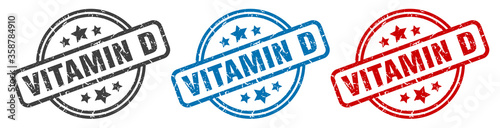 vitamin d stamp. vitamin d round isolated sign. vitamin d label set