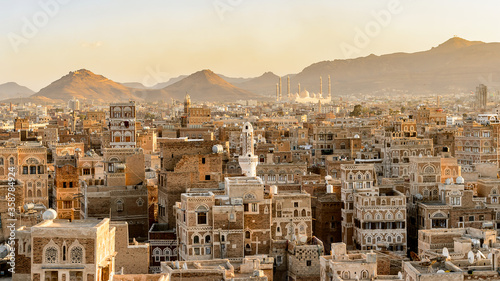 Architecture of the Old Town of Sana'a, Yemen. UNESCO World heritage photo