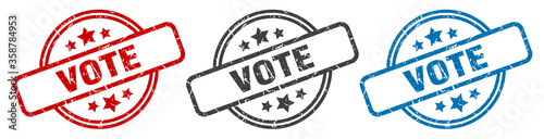 vote stamp. vote round isolated sign. vote label set photo