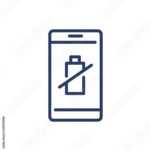 No battery thin line icon. Smartphone, power, charging problem isolated outline sign. Phone repair, service concept. Vector illustration symbol element for web design and apps