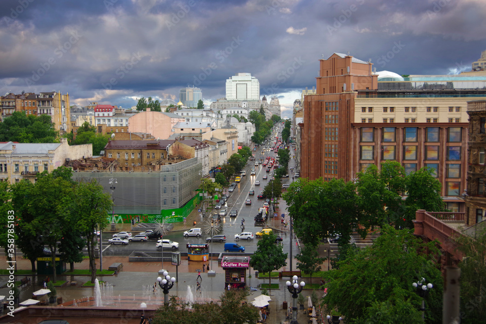 Kiev. Ukraine. 07.17.20. View of the city street Bogdan Khmelnitsky.