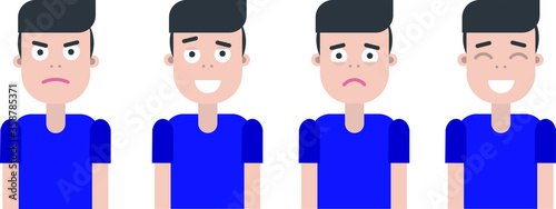 set man or boy with different facial emotional expressions graphic illustration flat design