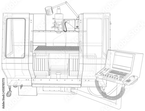 Vector Wire-frame Milling machine. The layers of visible and invisible lines are separated. EPS10 format. Vector created of 3d.