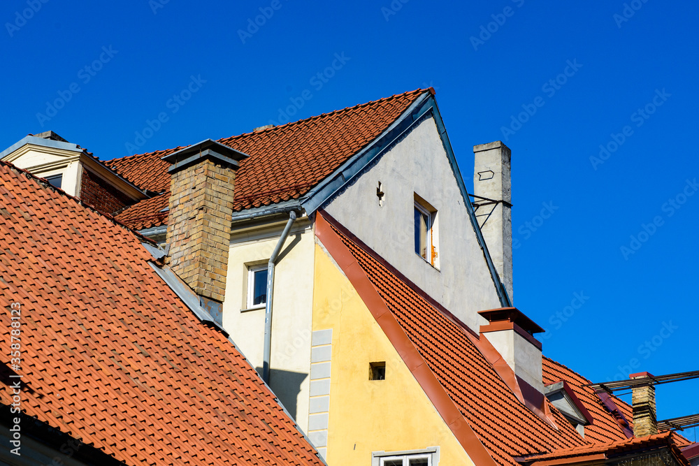 It's Roof tops in the Old city of Riga, Latvia. Riga's historical centre is a UNESCO World Heritage Site