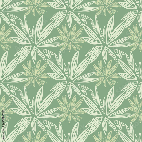 Creative bud seamless pattern on green background. Retro floral wallpaper.