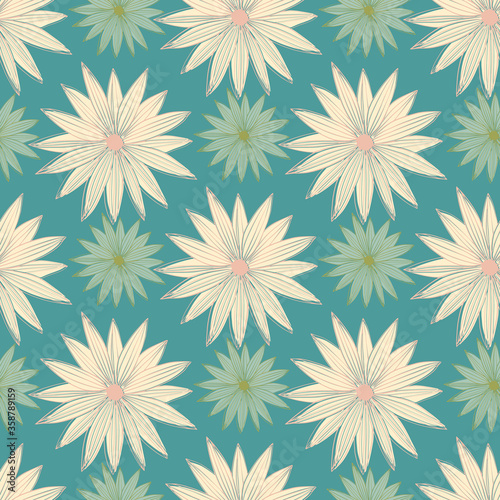Modern line art bud daisy seamless pattern. Geometric floral wallpaper.