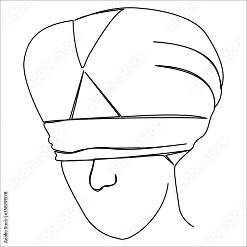 one line continuous drawing man blindfolded wearing turban