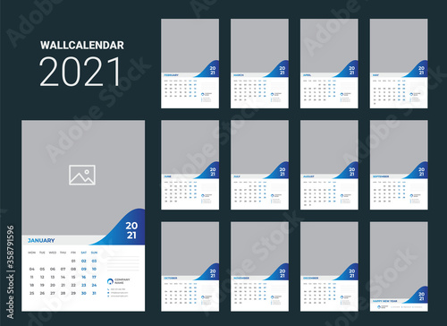 Calendar template for 2021 year. Business planner. Stationery design. Week starts on Monday. Vector illustration © Robi123