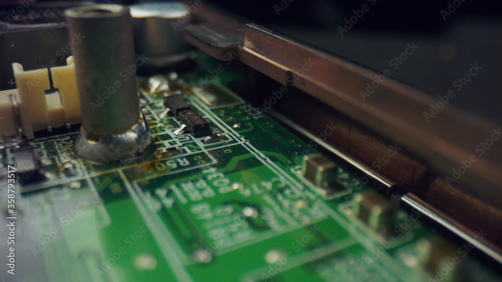 Dolly shot of circuit board. Integrated communication processor of computer Dolly shot of circuit board. Integrated communication processor of computer