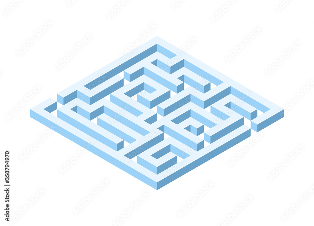 Vector isometric maze. Blue isometric 3d labyrinth on white background. Vector Illustration Vector isometric maze. Blue isometric 3d labyrinth on white background. Vector Illustration