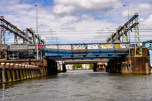 It's Railway bridge in AMsterdam, Netherlands.