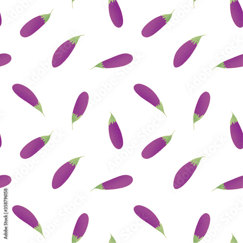 Seamless pattern with eggplant. Vegetables. Vegan background.