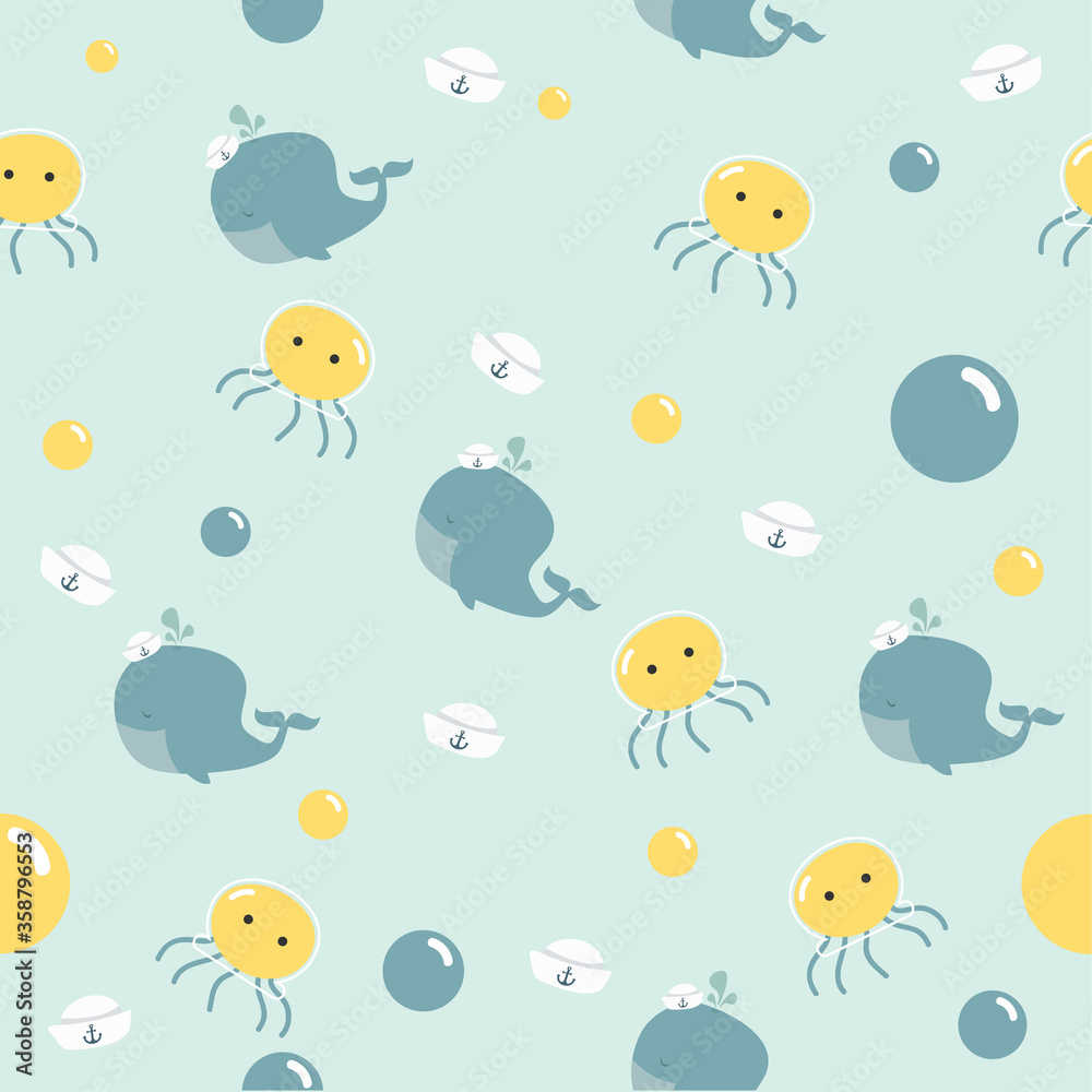 Cute little whale with jellyfish pattern Cute little whale with jellyfish pattern