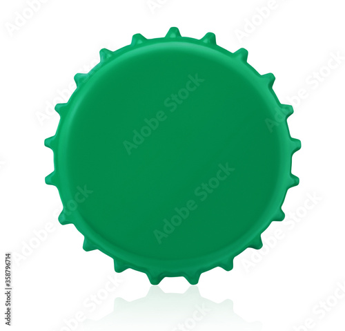 Green bottle cap isolated on white background.