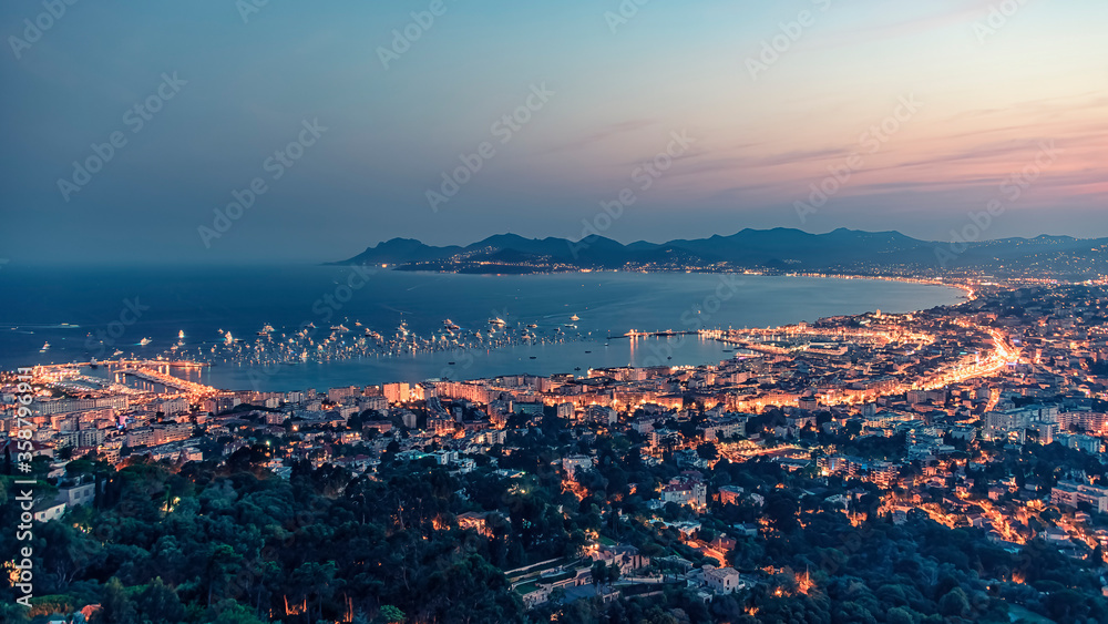 The city of Cannes in the evening