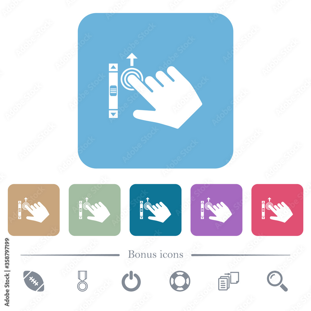 Right handed scroll up gesture flat icons on color rounded square backgrounds Right handed scroll up gesture flat icons on color rounded square backgrounds