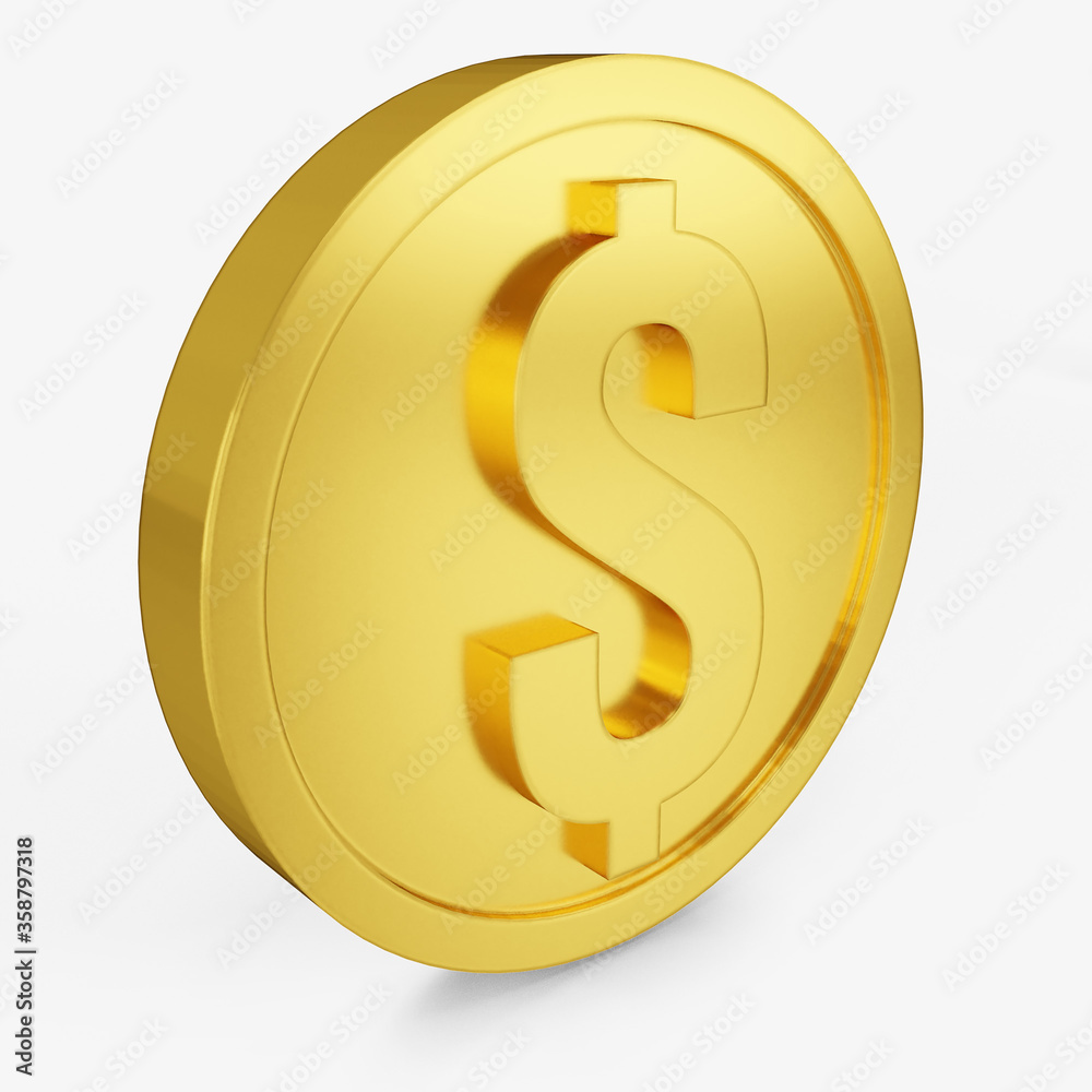 us dollar icon gold coin color 3D currency symbols, currency icon left view us dollar icon gold coin color 3D currency symbols, currency icon left view