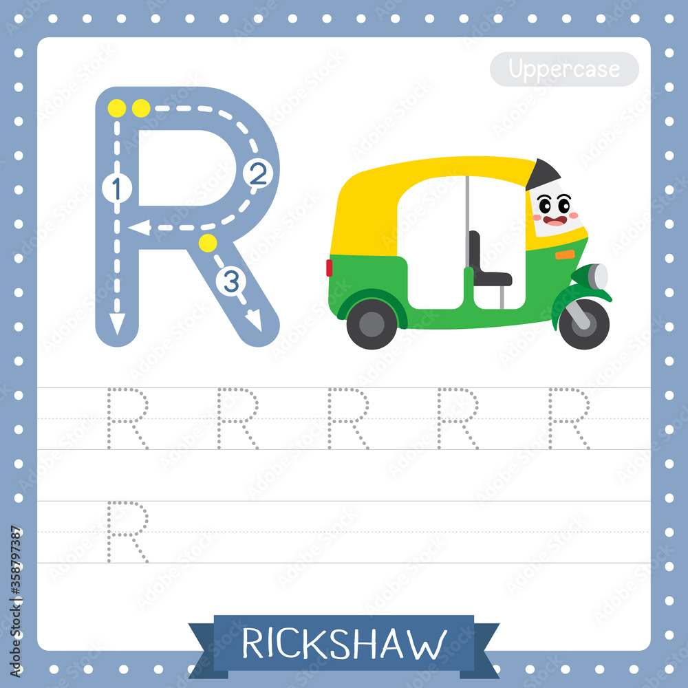 Letter R uppercase tracing practice worksheet of Auto Rickshaw Stock ...