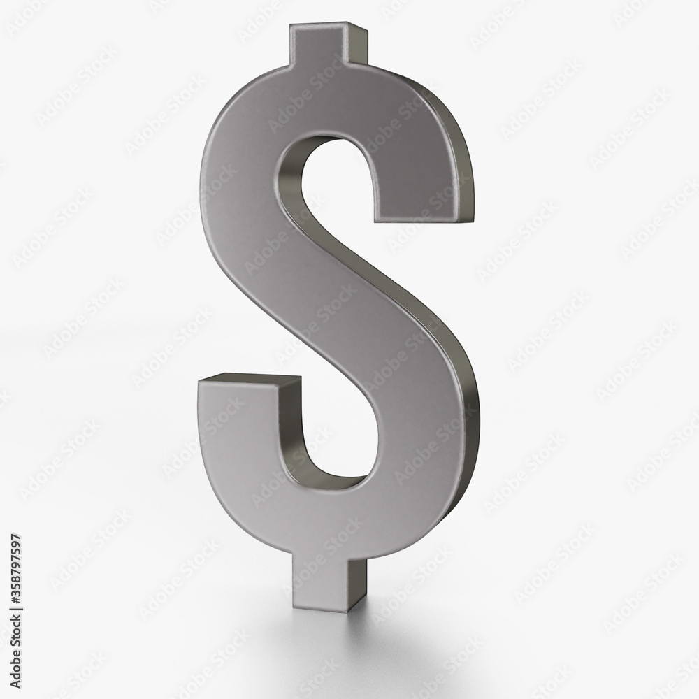 USD dollar icon silver color 3D currency symbols, currency icon left view USD dollar icon silver color 3D currency symbols, currency icon left view