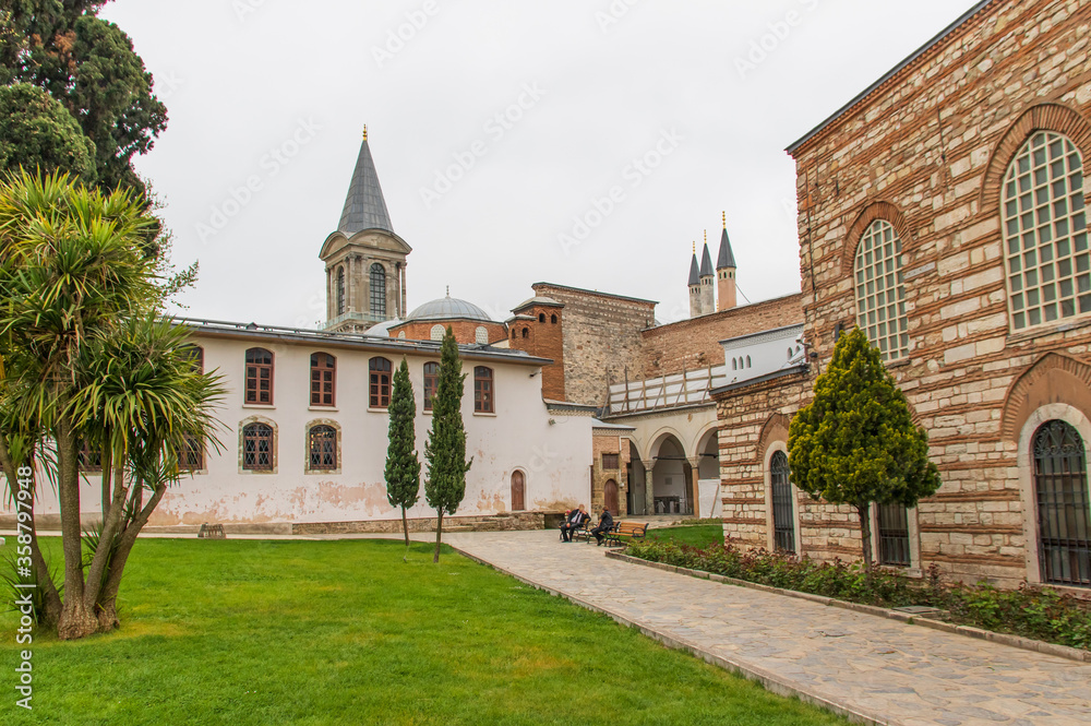 Fototapeta premium Istanbul, Turkey - main residence and administrative headquarters of the Ottoman sultans, the Topkapi Palace is one of the main landmarks in Istanbul. Here in particular its shape