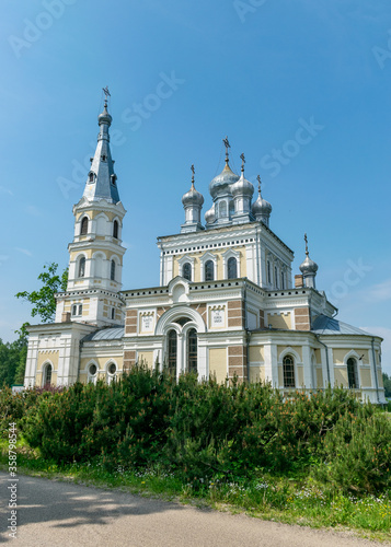 St. Alexander Nevsky Church in Stameriena, Latvia, on a sunny summer day.