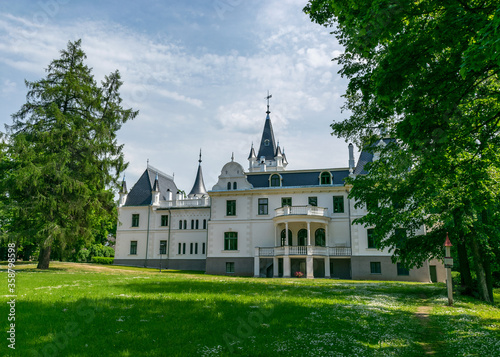 Stameriena Castle in Eastern Latvia after the facade reconstruction in 2019, Old medieval castle in Latvia