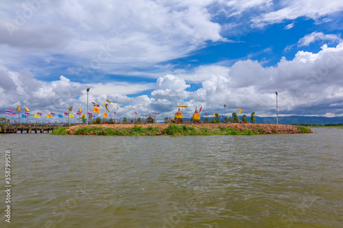 tilok aram temple, temple, asia, culture, lake, art, buddhism, famous, wat, summer, ancient, landscape, floating, destination, nature, thailand, landmark, travel, phayao, religion, cloud, island, old, photo