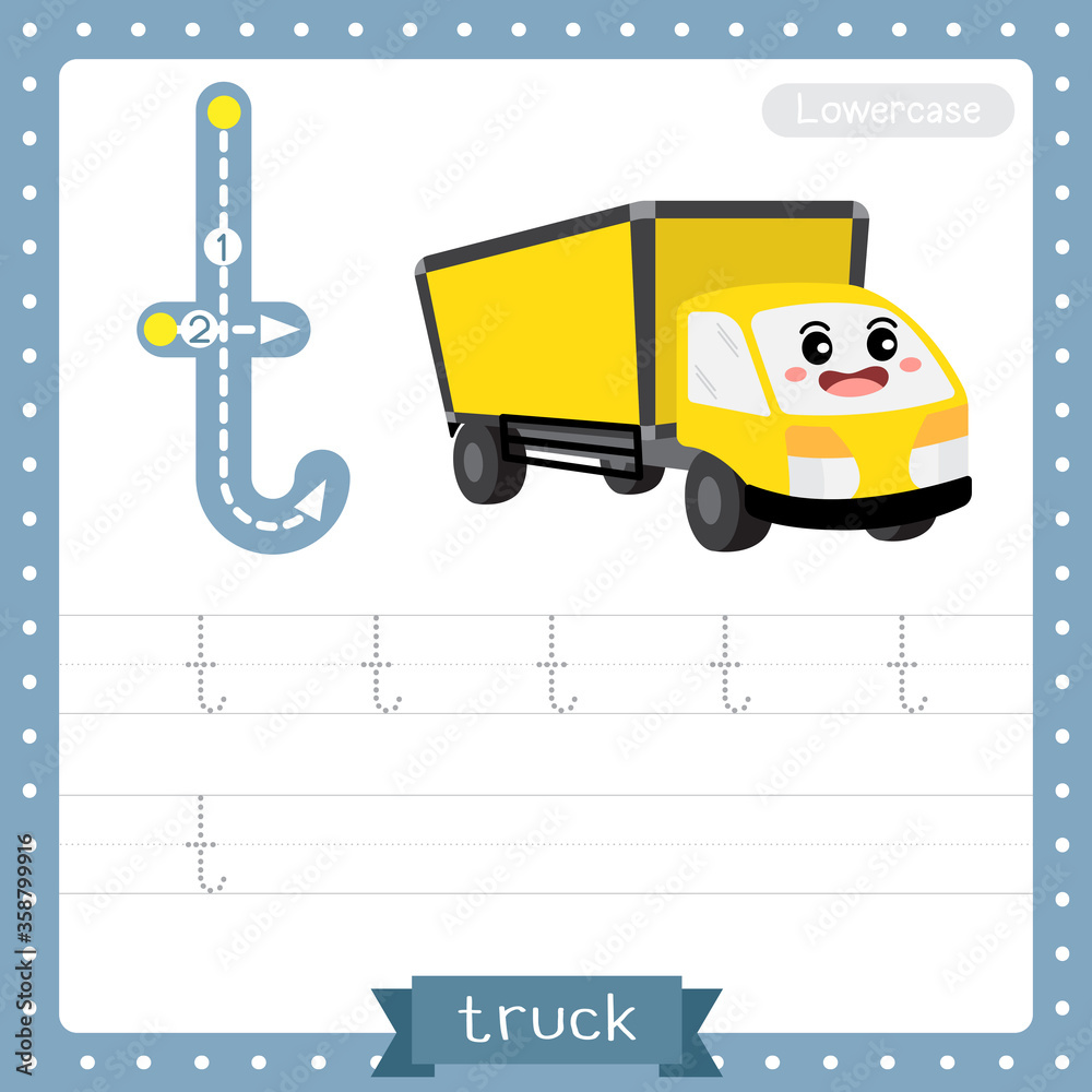 Letter T Lowercase Tracing Practice Worksheet Of Yellow Truck Stock 