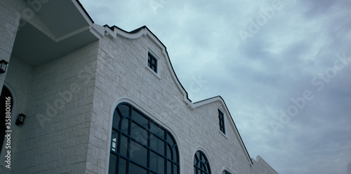 bottom view Vintage style roof and windows, copy space for text
